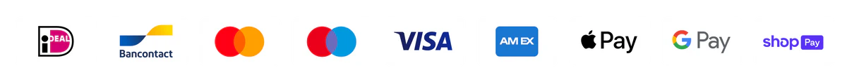 Sicher bezahlen mit iDEAL, Bancontact, Mastercard, Maestro, VISA, AMEX, Apple Pay, Google Pay und Shop Pay